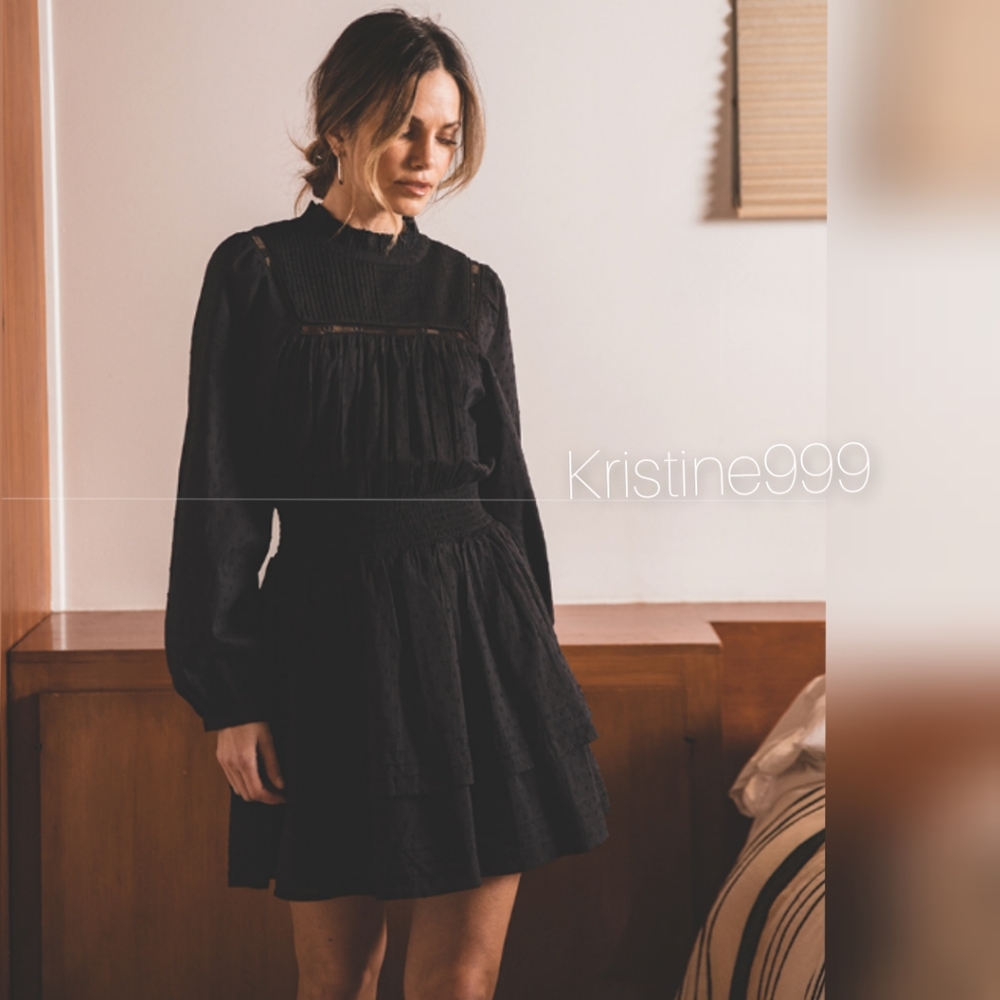 Cleobella Berit Mini Dress in Black Swiss Dot NEW size Small